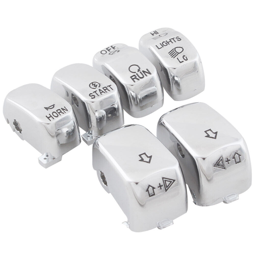 Chrome Handlebar Control Switch Housing Cover + 6x Cap Buttons For Harley 96-13