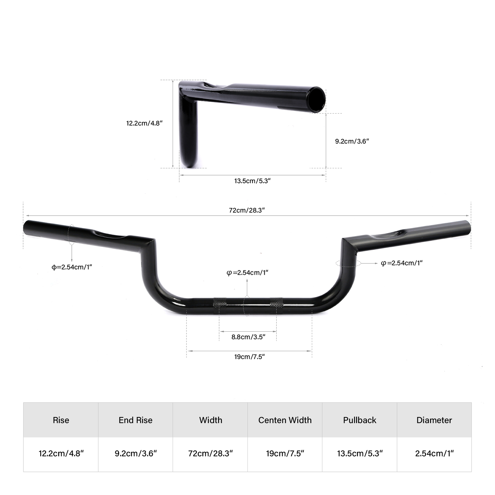 Glossy Black 1″ Upsides Handlebars Vintage Custom Models 5″ Rise 28.3″ Width