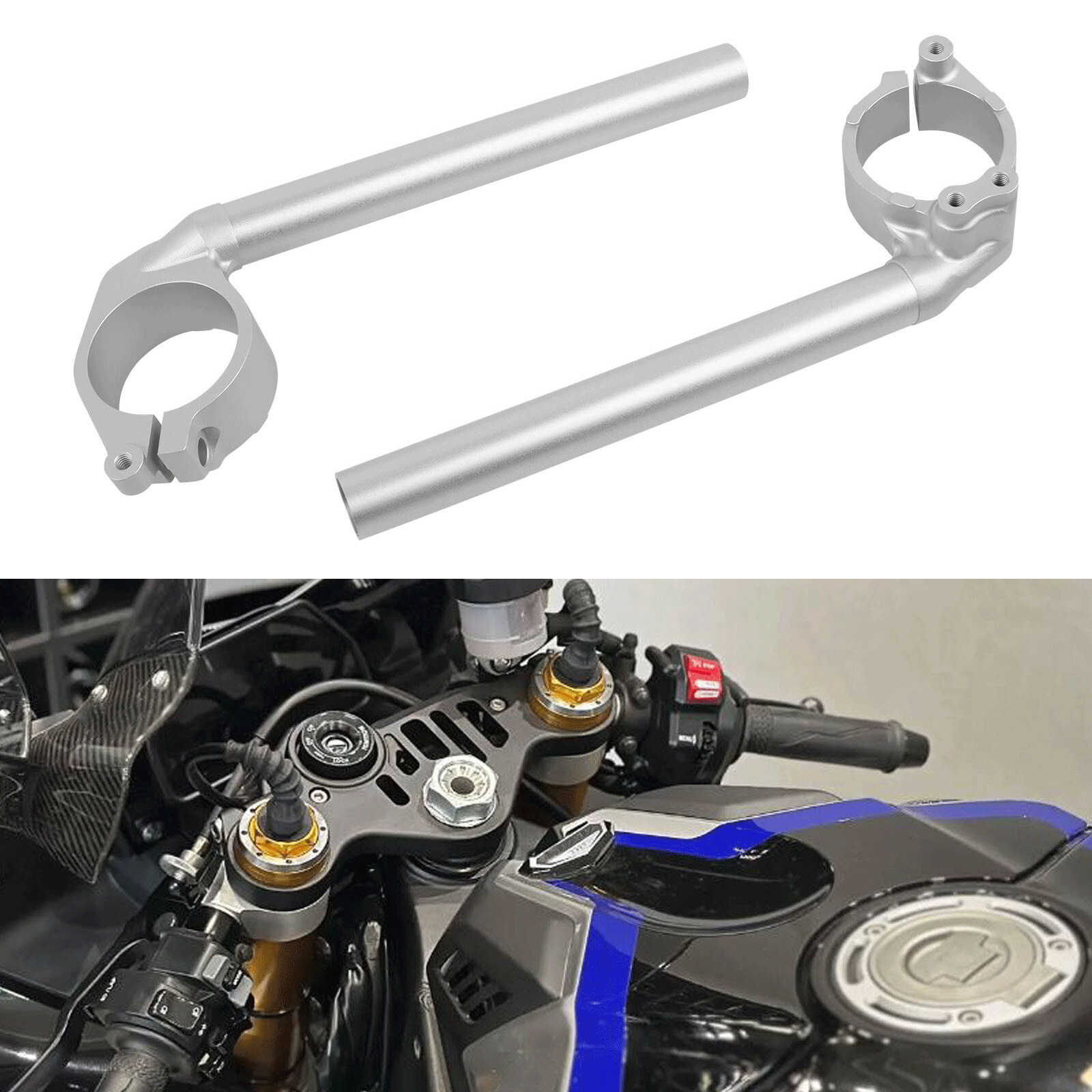 Left & Right Clip-on Handlebars For YAMAHA YZF R1 YZF-R1 YZFR1 2004-2008 Silver