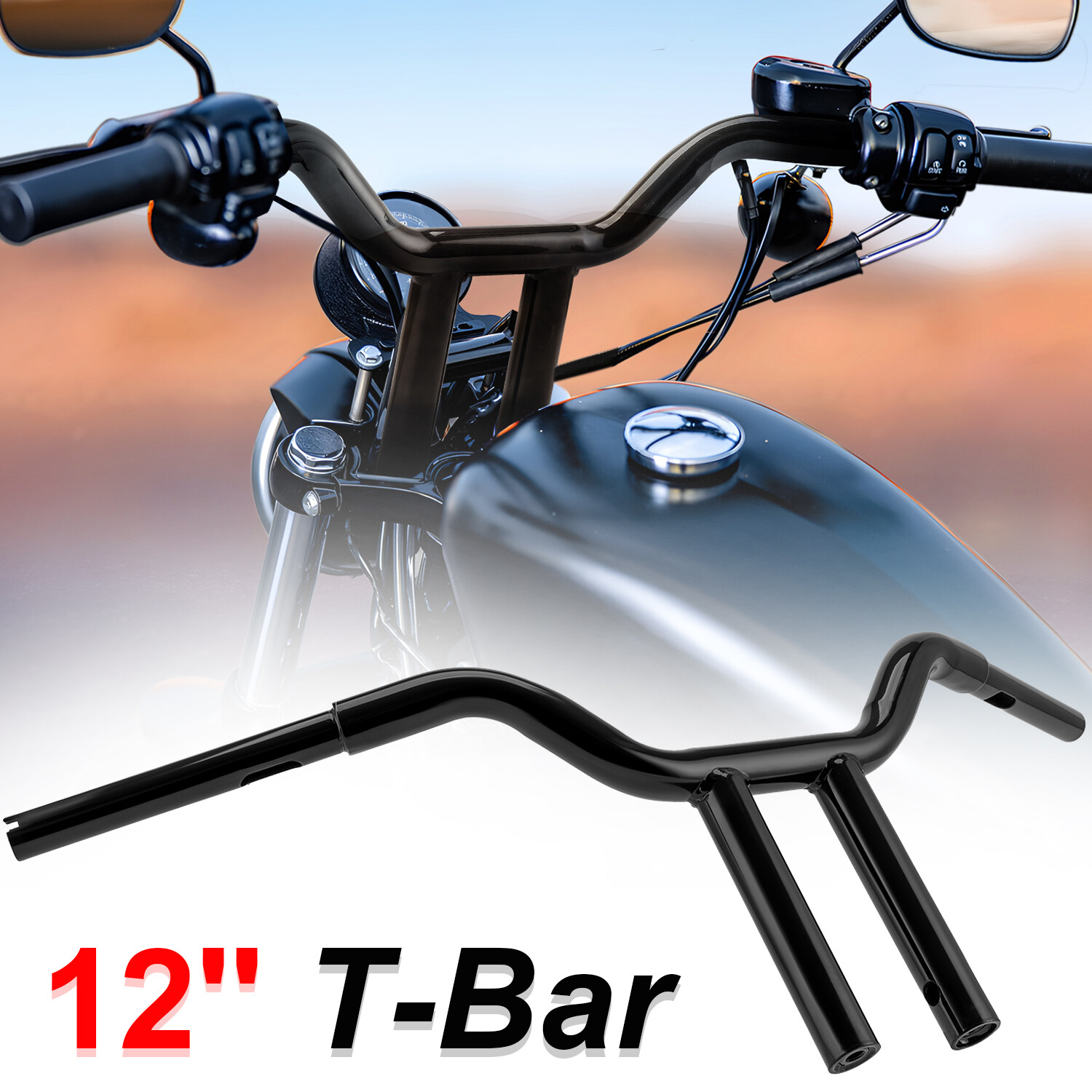 Rise 12 inch MX T Bars Handlebar Fits For Harley Softail Dyna Sportster Touring