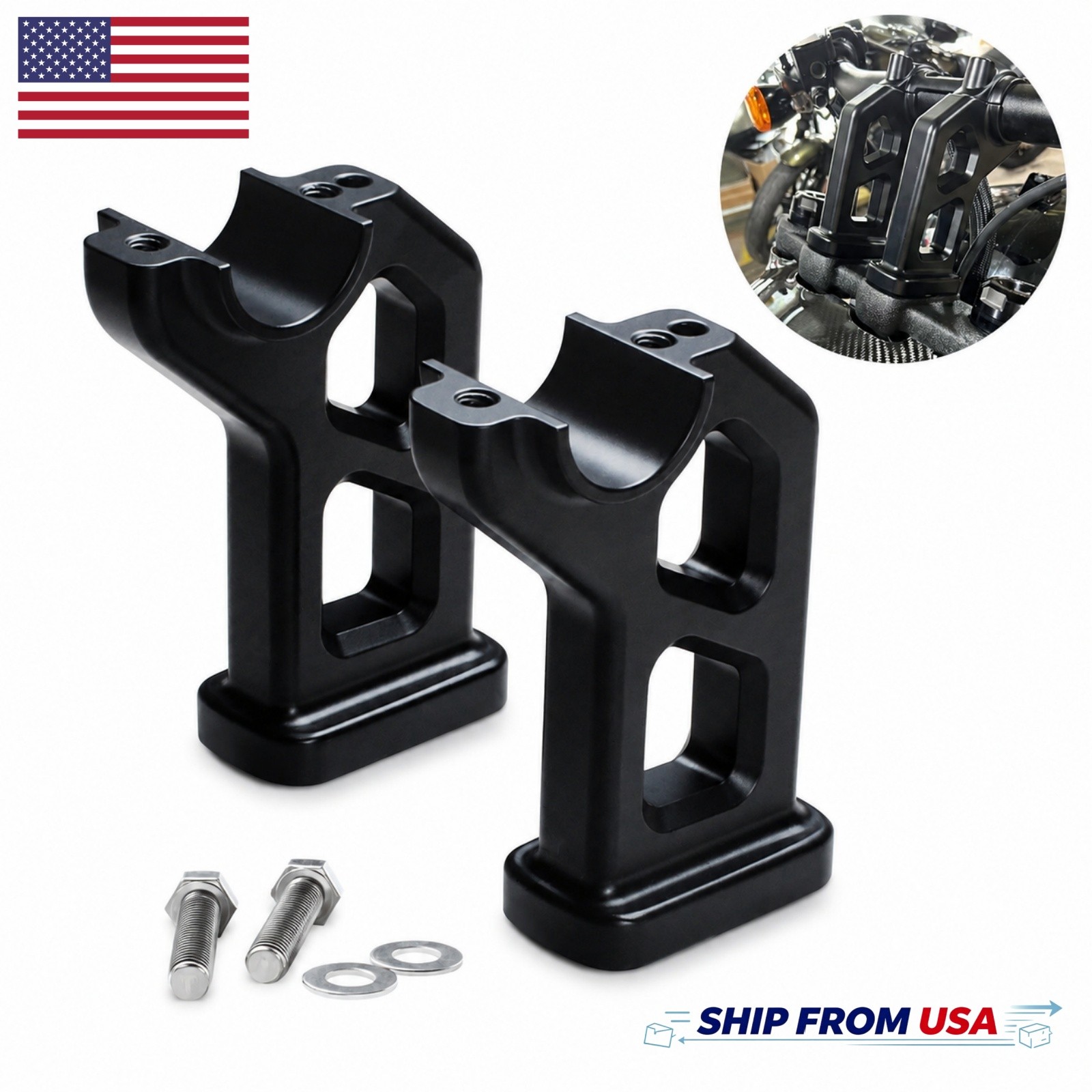 Black 5.0 inch Tall Matte 1.5″ Handlebar Risers For Harley Davidson 2018-2024