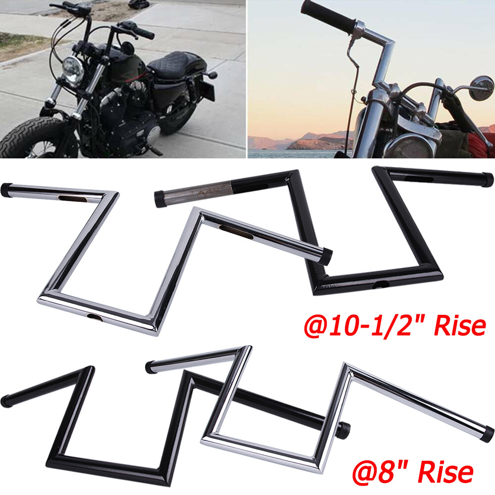 1″ Motorcycle 8″ / 10-1/2″ Rise Ape Hanger Handlebars Z-Bar Drag Bars For Harley
