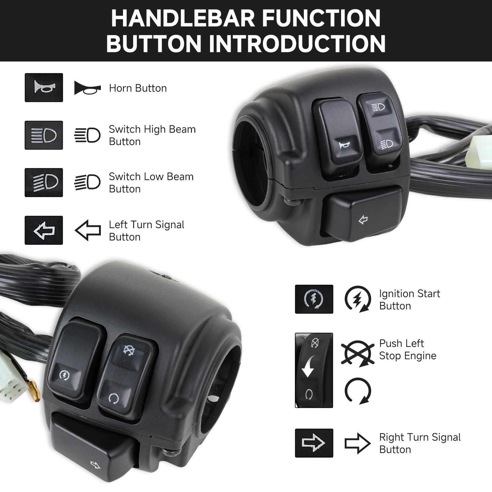 Black Motorcycle 1″ Handlebar Hand Grips w/ Switches Control Housing For Harley
