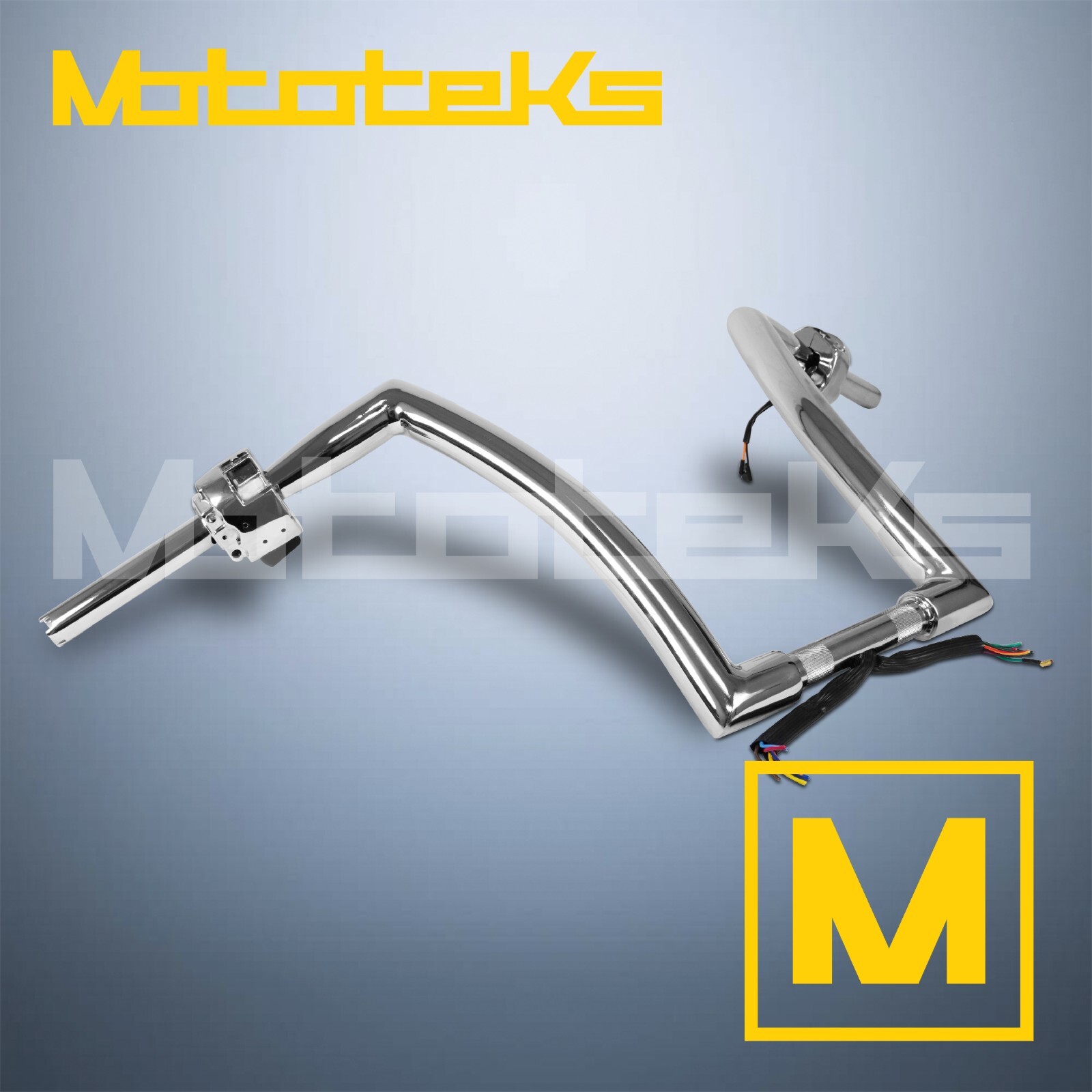 14″ CHROME PRE-WIRED BUTTON APE HANGERS BAR HANDLEBAR FAT 1-1/2″ DNA FOR HARLEY