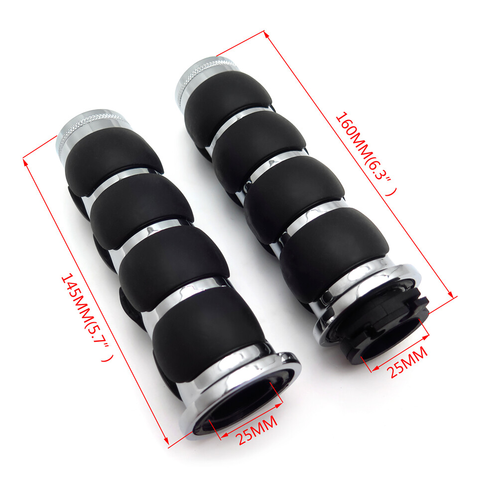 Chrome 1″ 25mm Rubber Hand Grip For Harley Davidson FXDWG Dyna Wide Glide