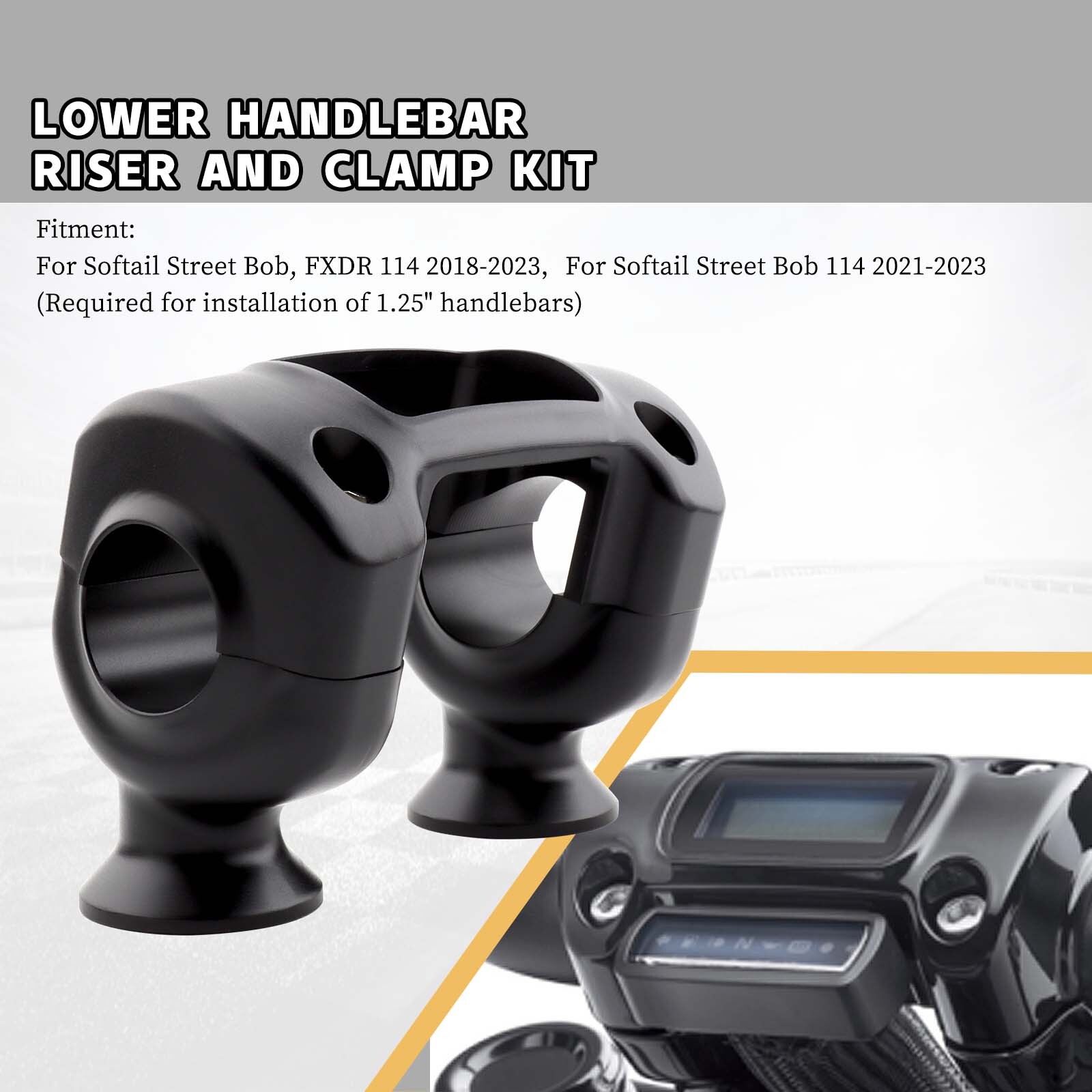 Black Handlebar Riser 1.25″ Clamp Mount For Harley Softail Street Bob FXBB 18-23