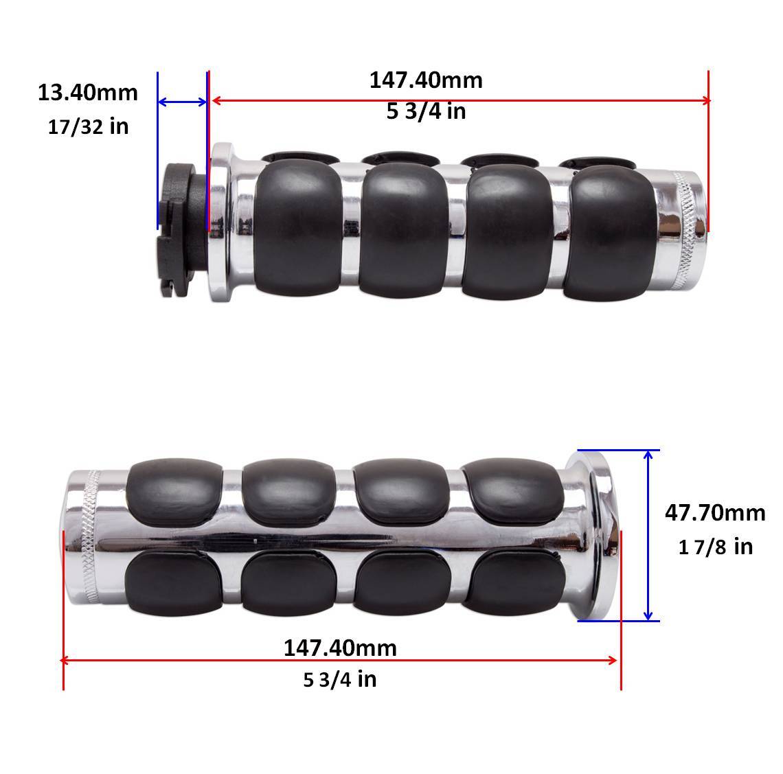 Handle Bar 22mm Left Right Front Chrome Universal Aero Hand Grip 7/8″ Rubber