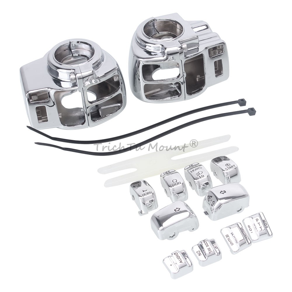 Chrome Switch Housing Covers with 10pcs Button Caps for Harley Touring 1996-2013