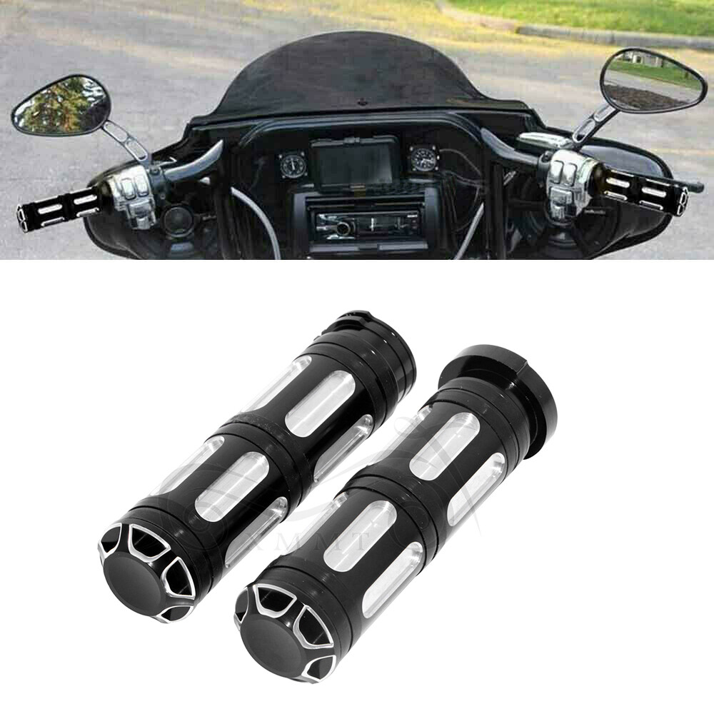 Black CNC Billet Aluminum 1″ Handlebar Hand Grips For Harley Dyna Electra Glide