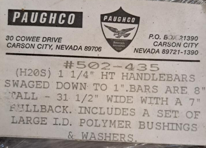 PAUGHCO 1.25″ SWAG DOWN HANDLEBARS 8 INCH HIGH WITH BUSHINGS/WASHERS HARLEY