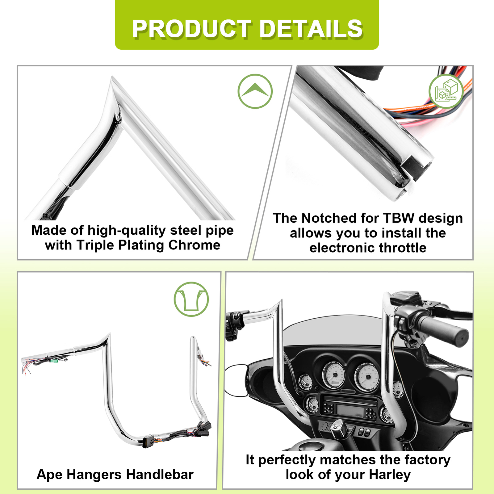 14″ Pre-wired Bagger Handlebar For Harley Electra Street Ultra Limited 2008-2013
