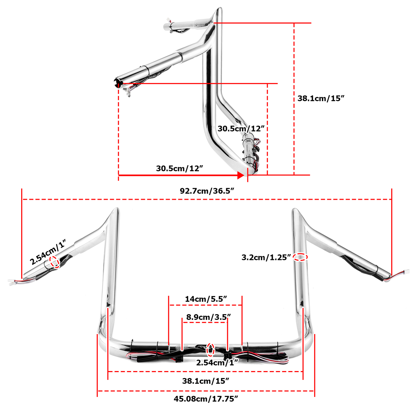 MOFUN 12 x 1.25″ Meathook Pre Wired Handlebar Kit For 16-23 Harley Street Glide