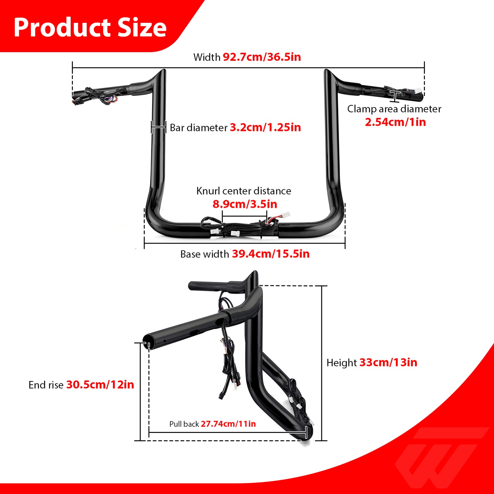 12″ Pre-wired Meathook Bagger Handlebar 1.25″ For Harley Street Glide 2023-2026