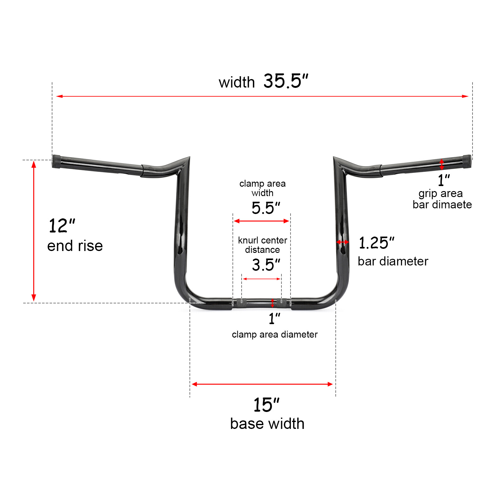 MOFUN 12″ x 1 1/4″ Meathook Bar Ape Hangers Handlebars for Harley Bagger Touring
