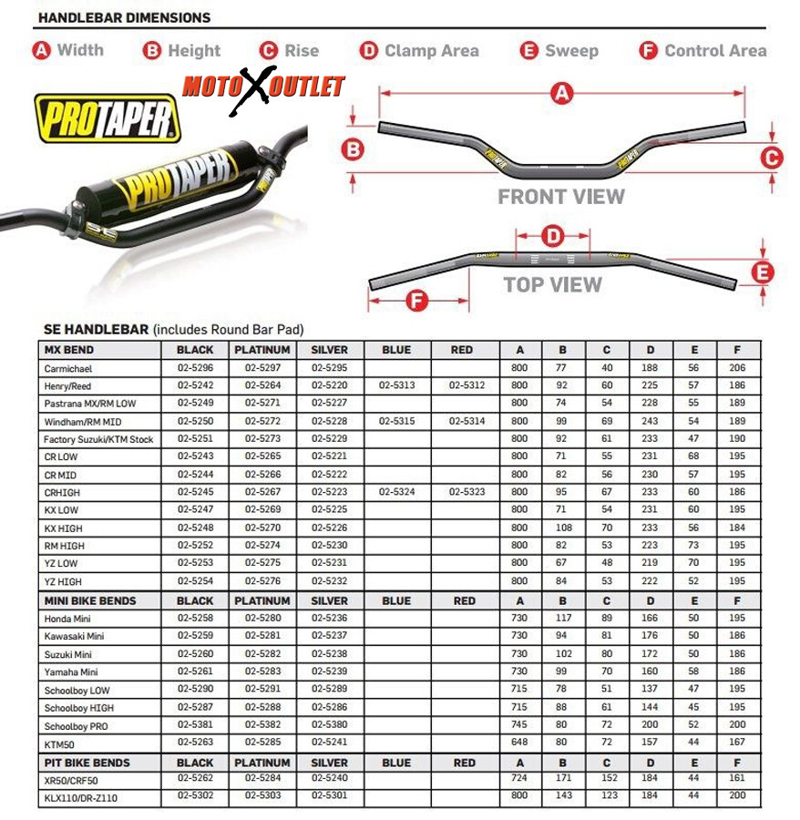 ProTaper SE 7/8 Handle Bars Dirt Bike ATV Handlebars CR CRF KX YZ RM Pro Taper