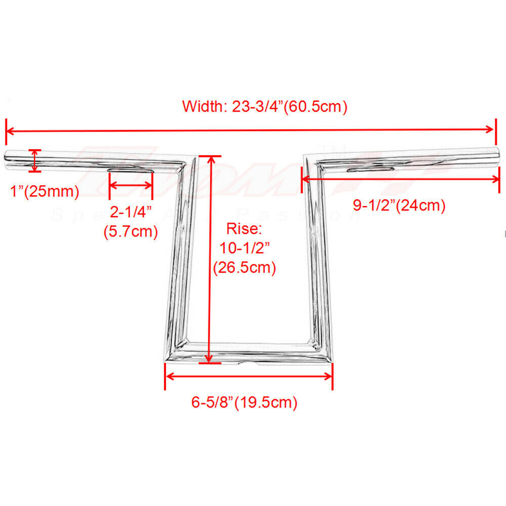 1″ Motorcycle 8″ / 10-1/2″ Rise Ape Hanger Handlebars Z-Bar Drag Bars For Harley