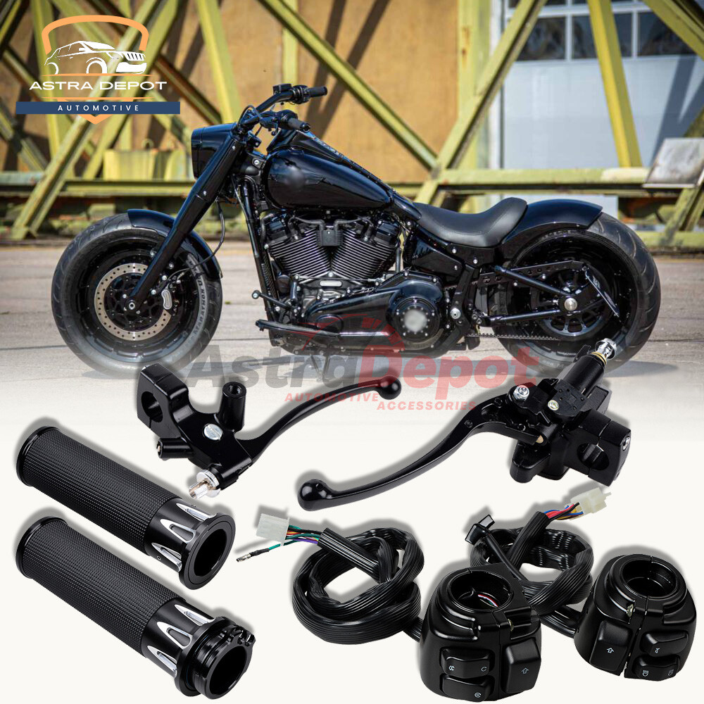 Motorcycle 1″ Handlebar Hand Grips + Switches Controls + Clutch Brake Levers Kit