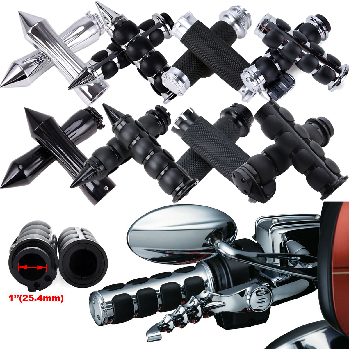 1” Inch Motorcycle Handle Bar Hand Grips for Harley Sportster Softail Road King