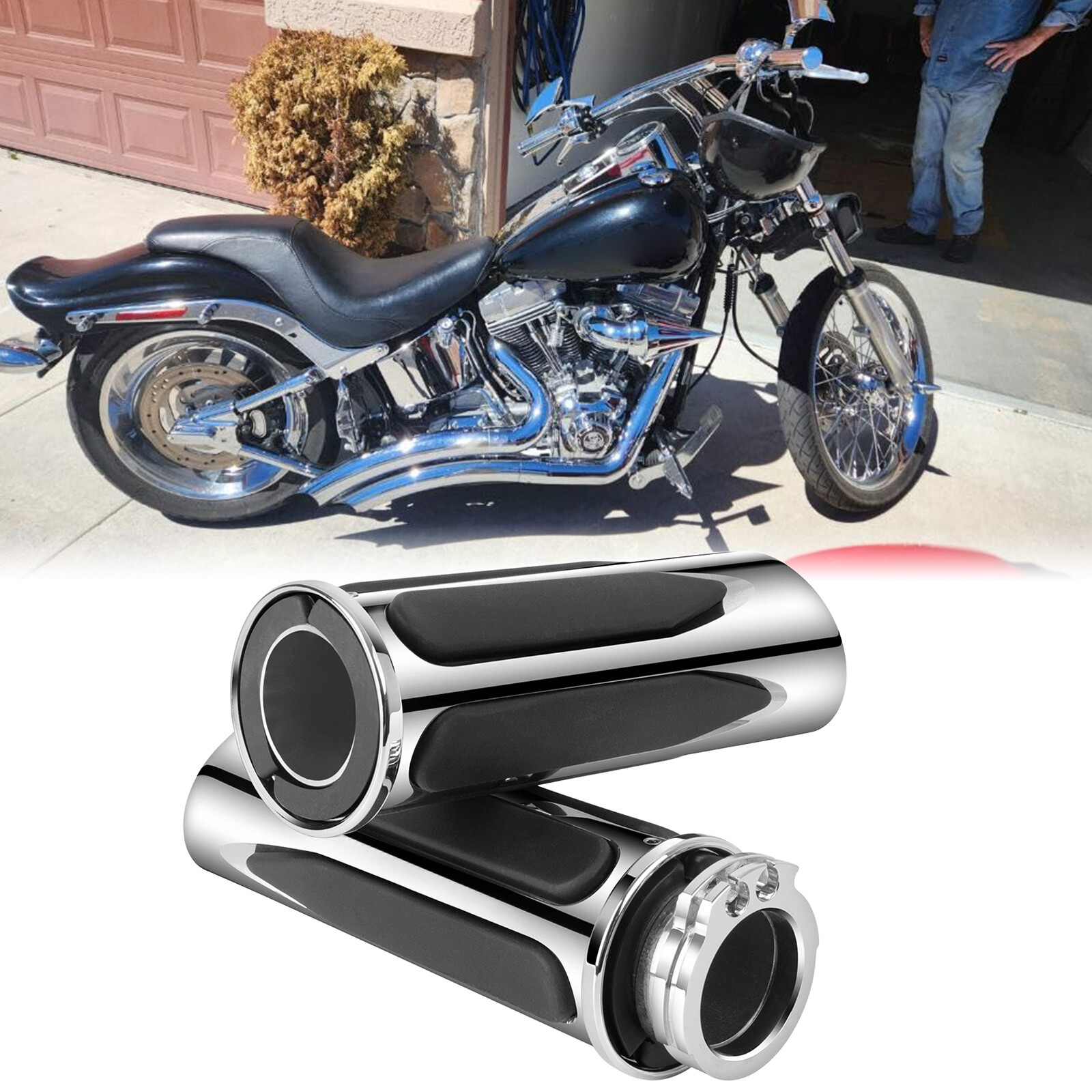 1″ Motorcycle Handlebar Hand Grips w/ Throttle For Harley FXST Softail Standard