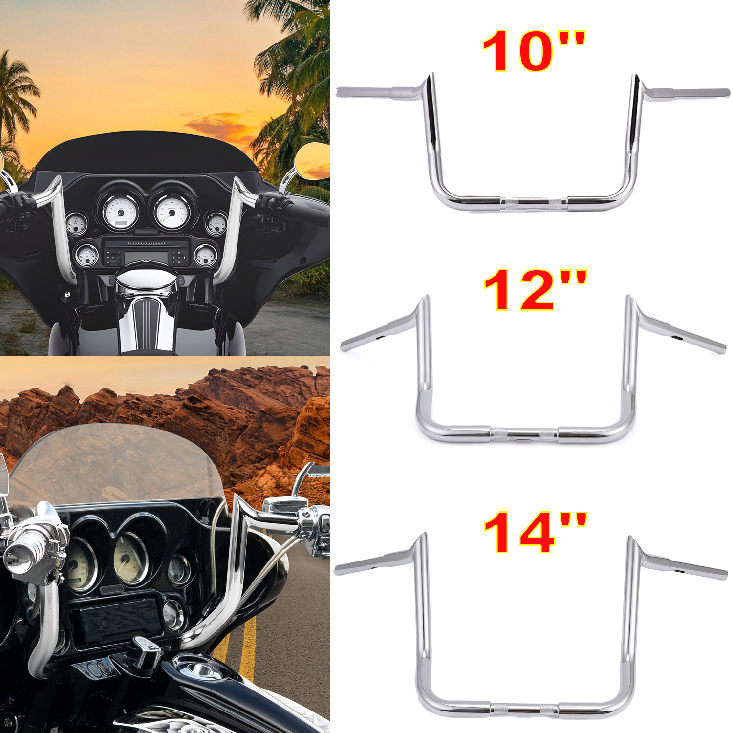 Bar 10″ 12″ 14″ Meathook Ape Hanger Handlebar For Harley Electra Street Glide