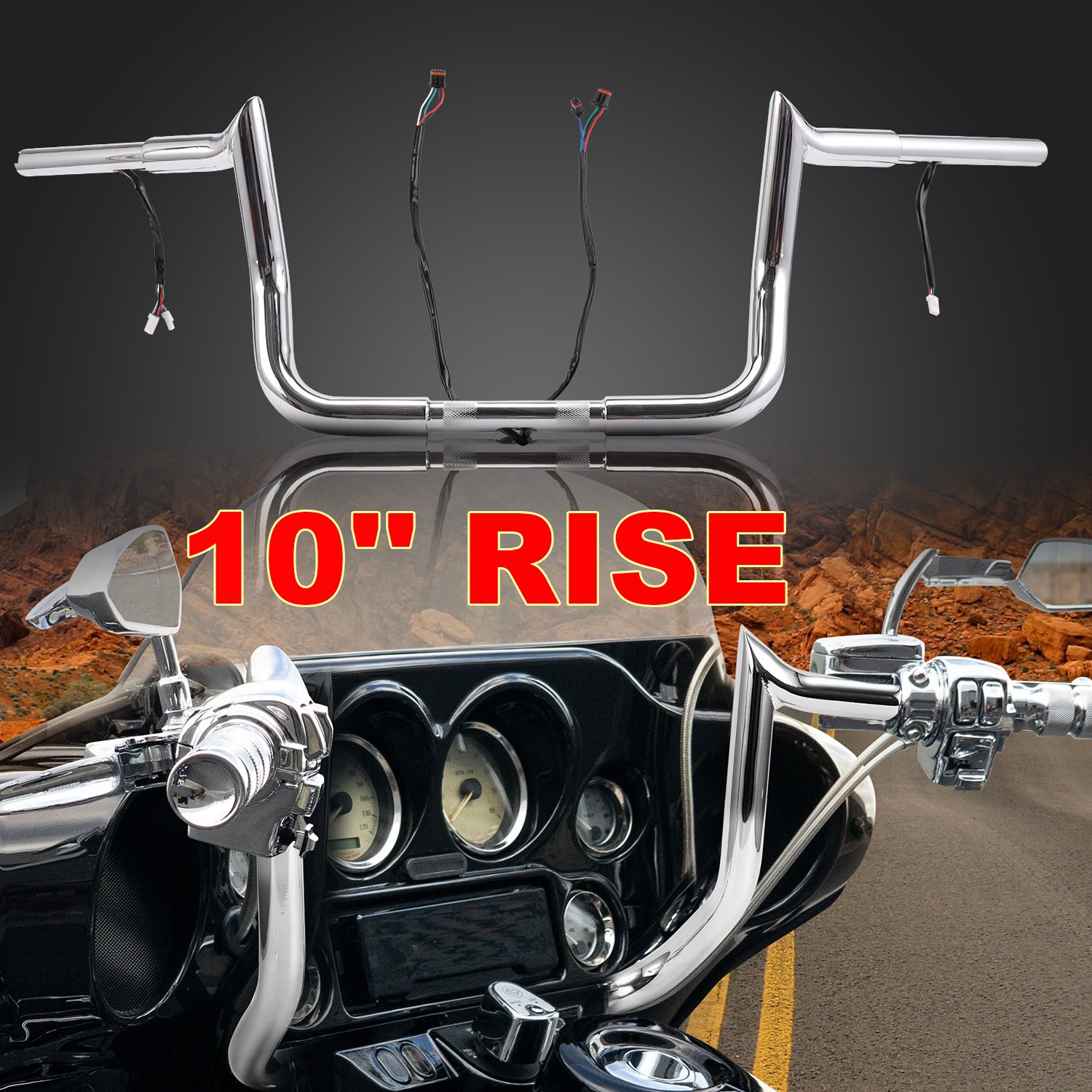 10 12 14″ Pre-Wired Meathook Bar Handlebar For Harley Street Glide Electra Glide