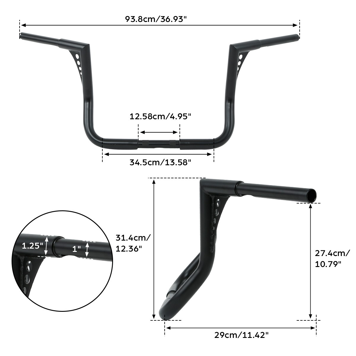 12″ Rise Ape Hangers Bars 1 1/4″ Handlebars Fit For Harley Electra Street Glide