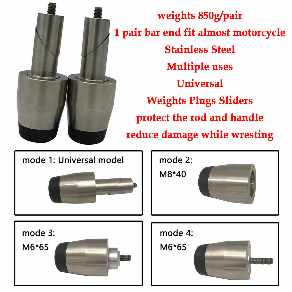 For Suzuki Stainless Steel Heavy Weight Anti Vibration Handle Bar End Plugs 600G