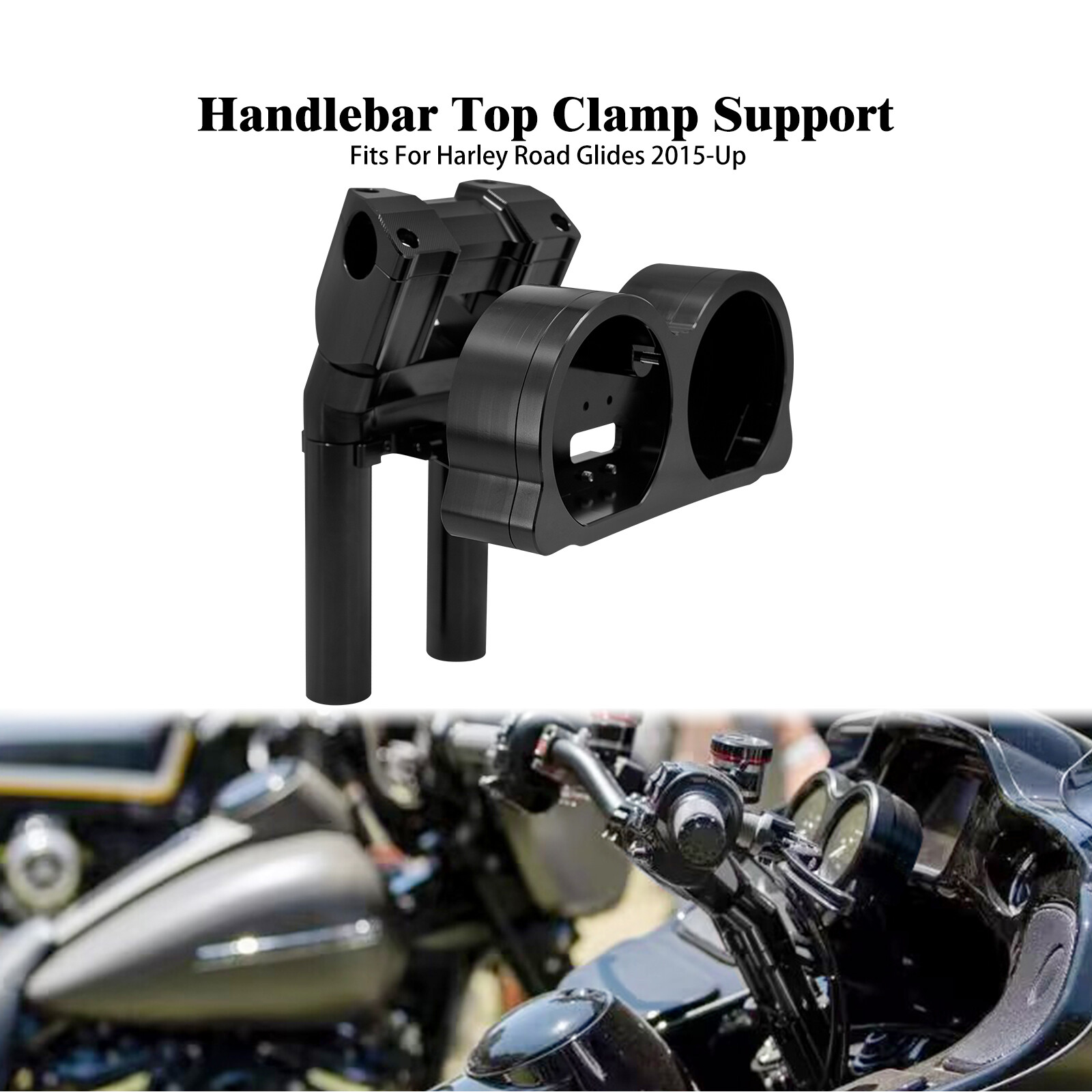 Dual Gauge Mount 1.25″ Bar Handlebar Riser 10″ Black Fit For Harley FLTR 15-23