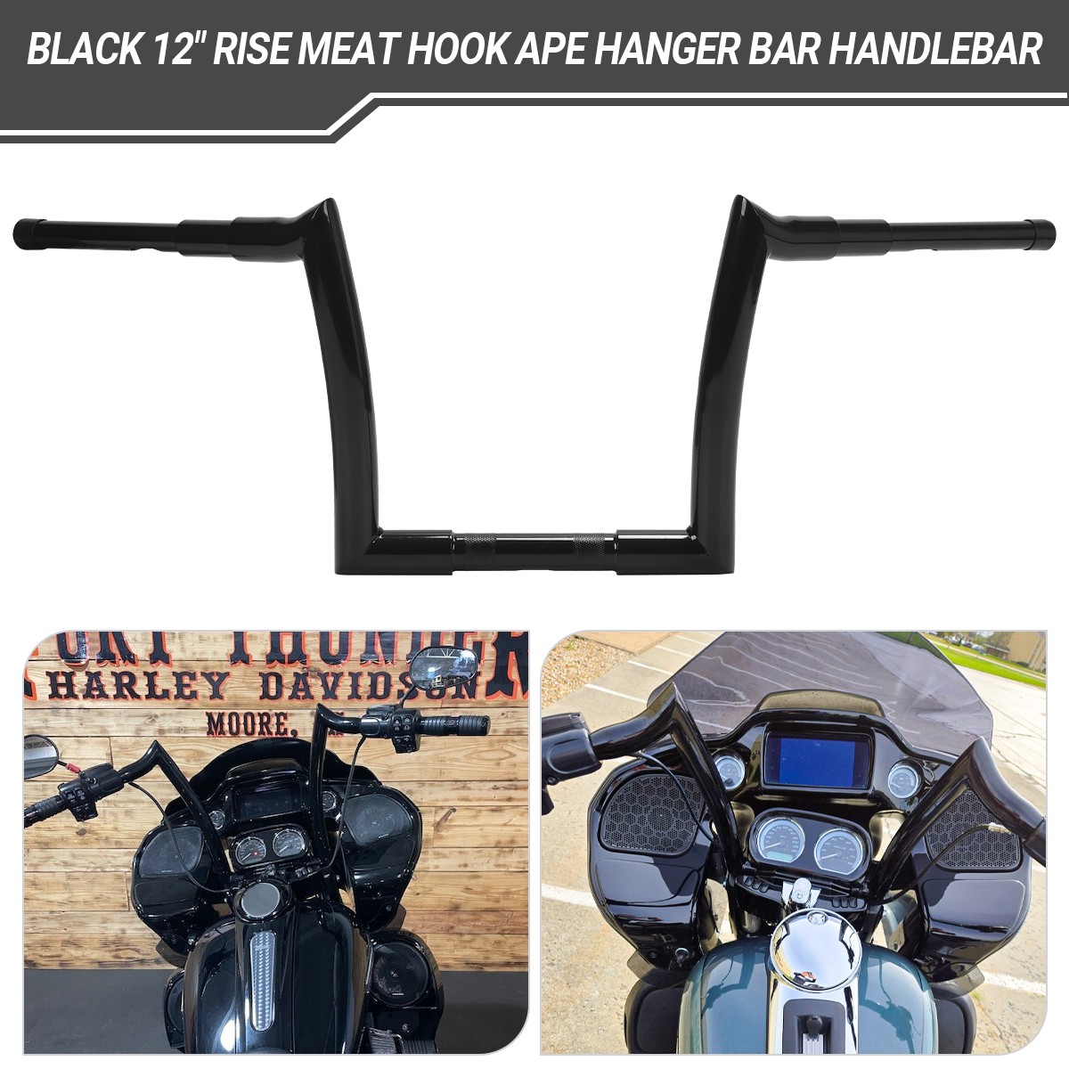 10″ 12″ 14″ Rise Ape Hanger HandleBar Meathook For Harley Road Glide 2015-2024
