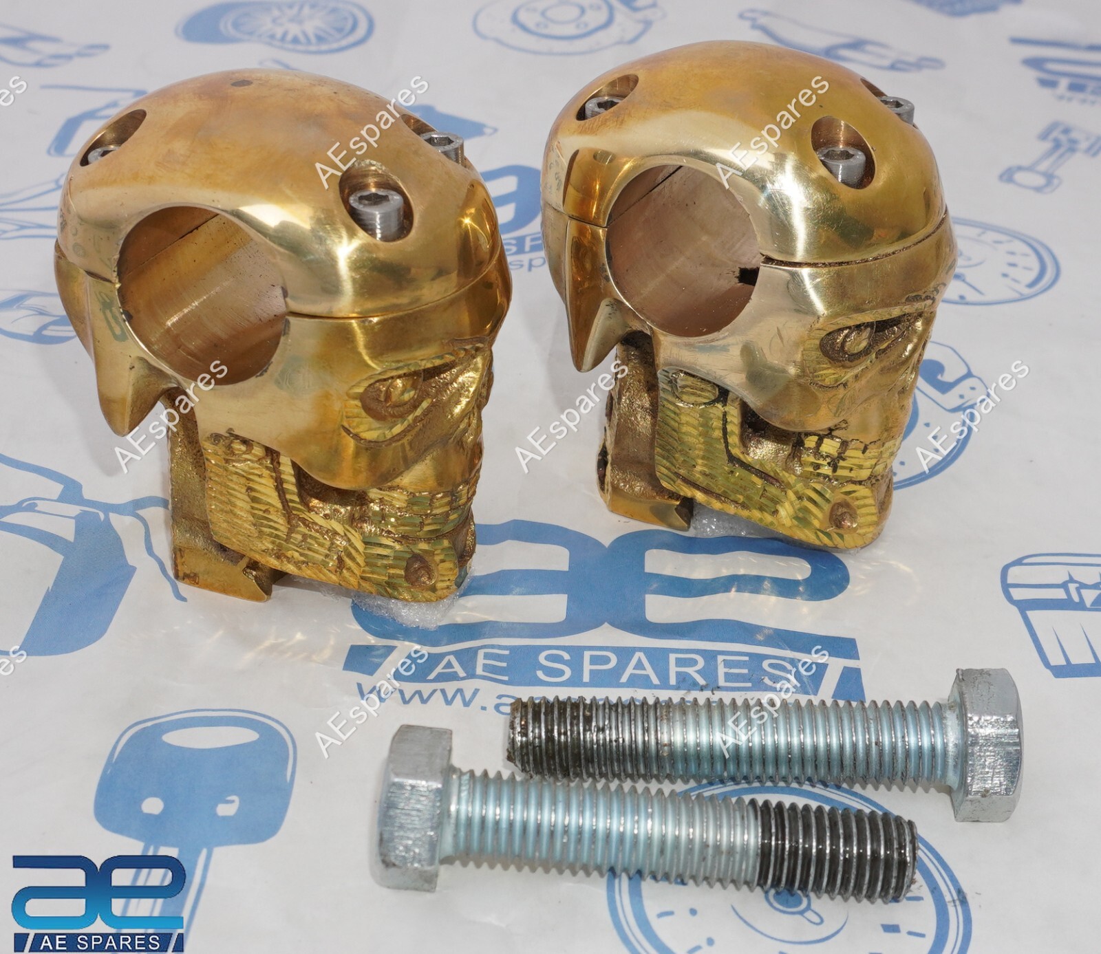 Skull Custom Brass Old School 1″ Handlebar Risers for Harley Bobber Chopper S2u