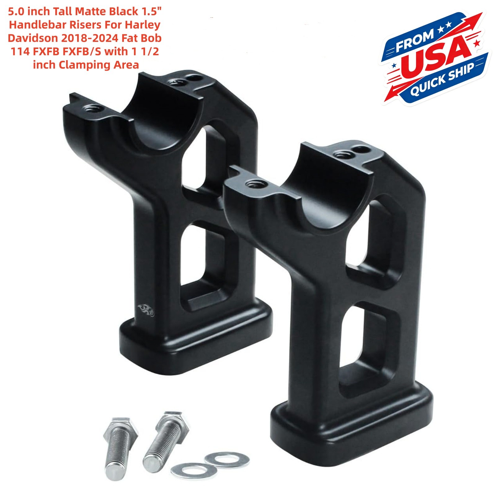 5.0 inch Tall Matte 1.5″ Handlebar Risers For Harley Davidson 2018-2024 Black