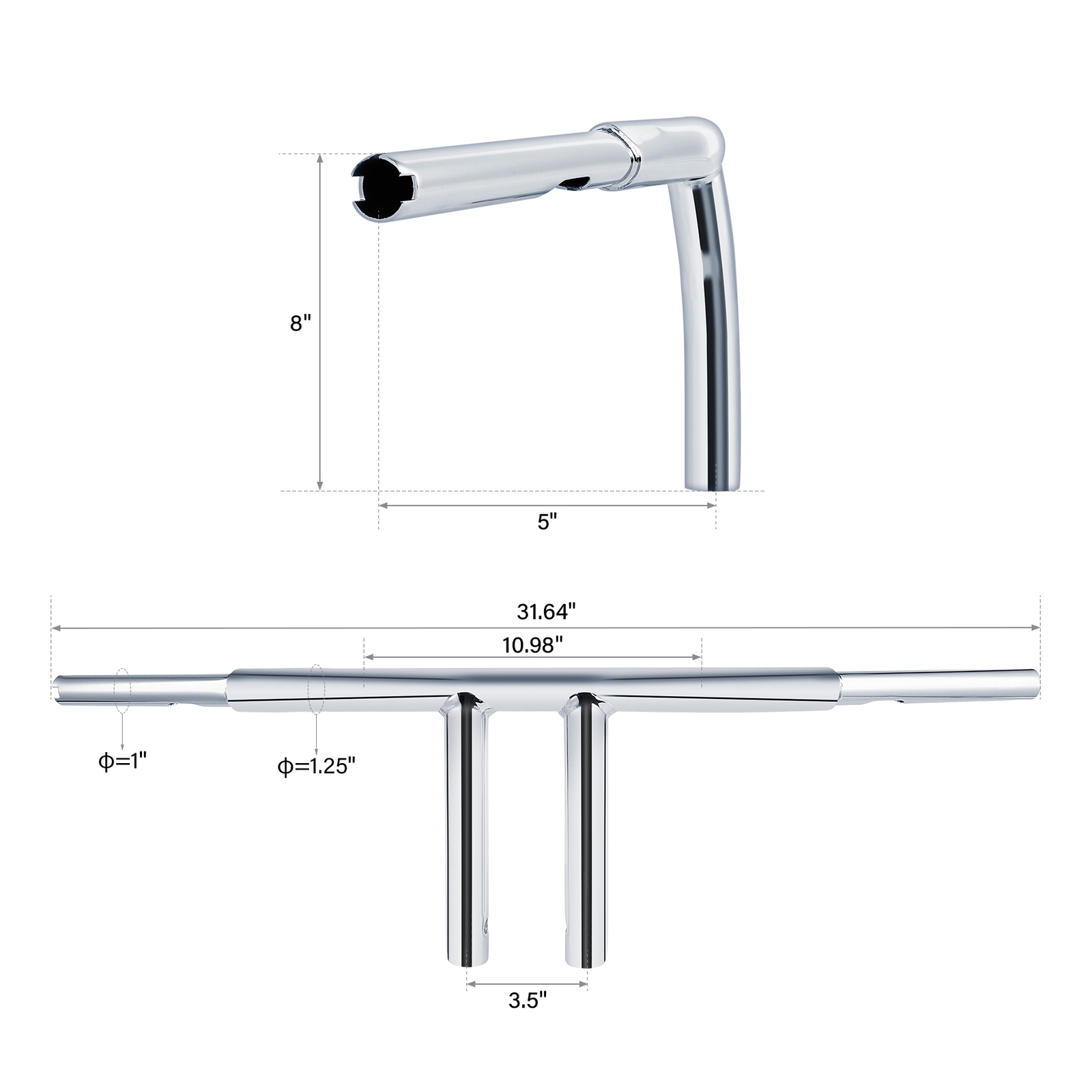 8″ Rise T Bar Handlebar Fit For Harley Dyna Softail Super Custom Wide Glide
