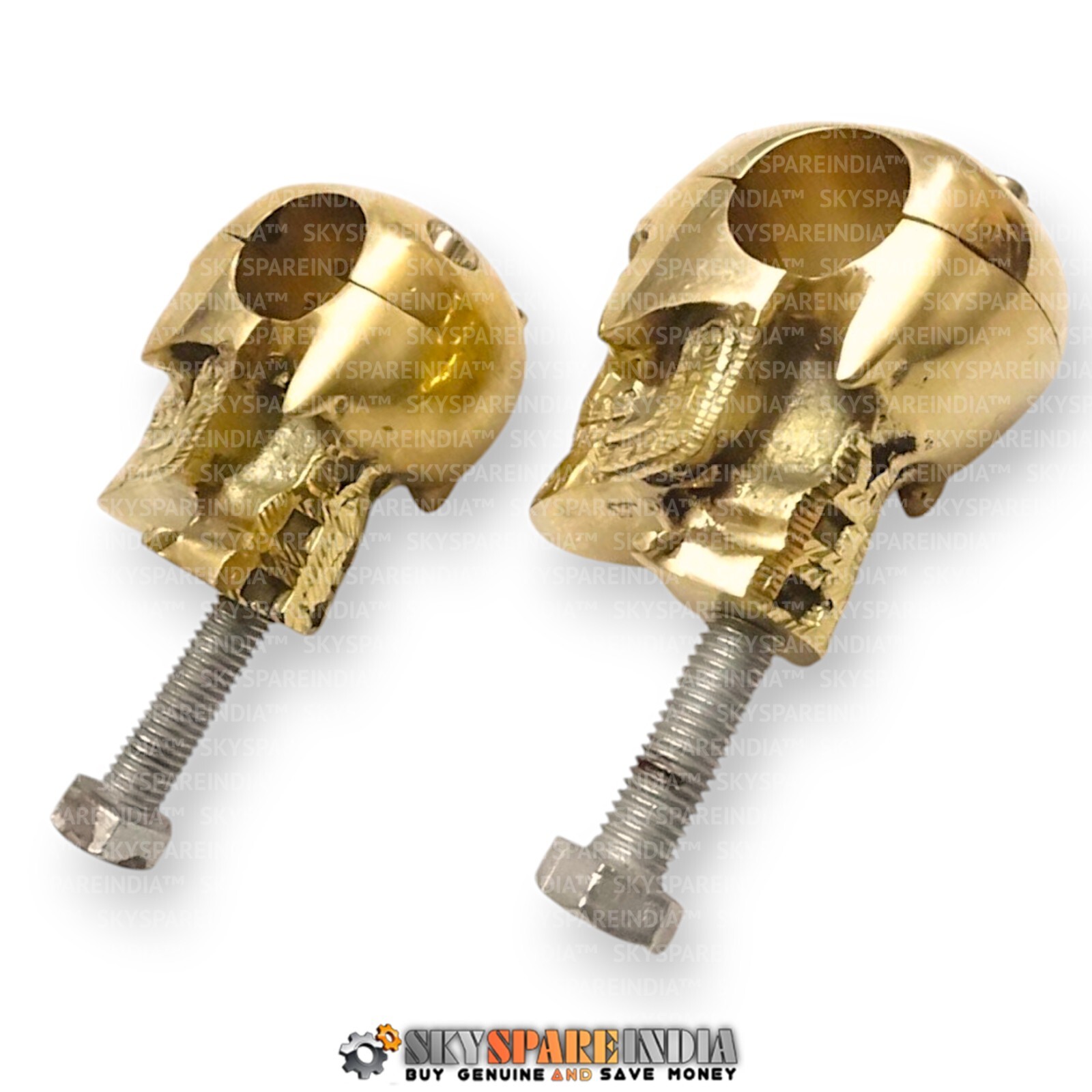 Custom Made Brass Skull 7/8″ Old School Handlebar Risers Compatible With Harley
