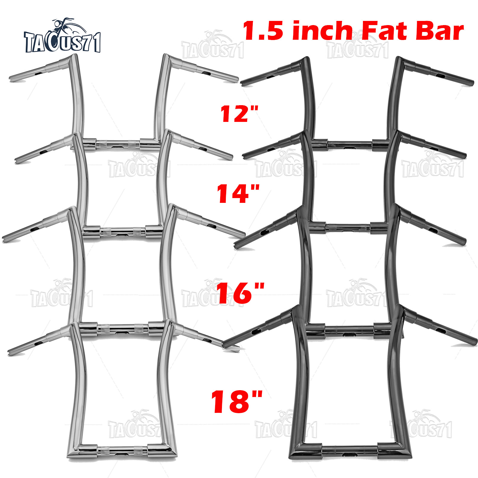 Monster 12” 14” 16” 18” Horn Ape Hanger Fat Bars 1-1/2″ Handlebar For Harley