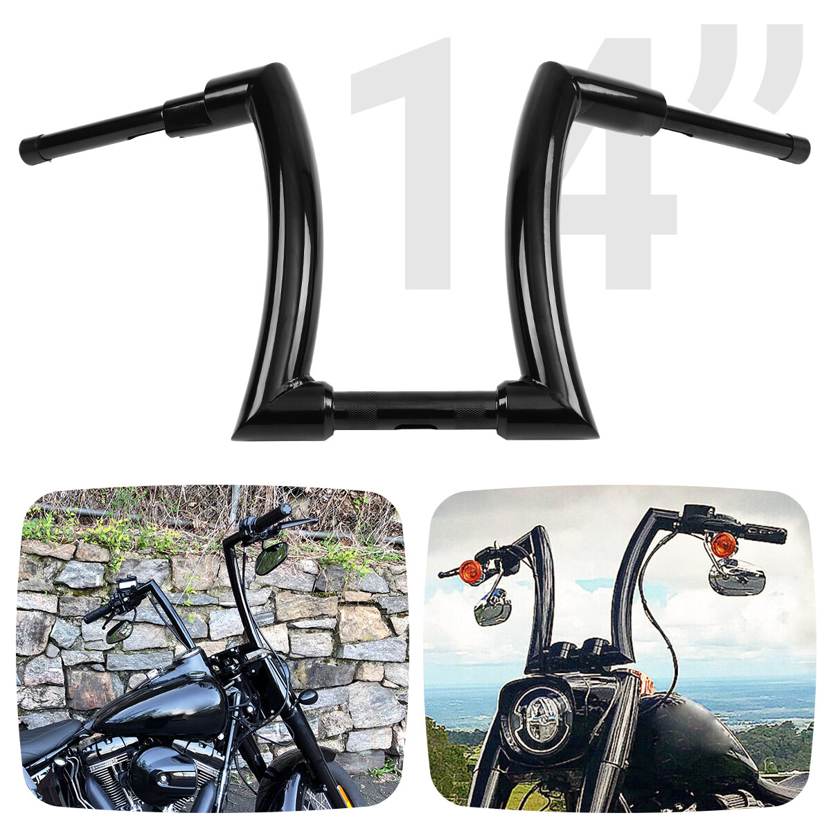 14″ Black Rise APE Hanger Handlebar 2″ DNA Monster Fat Bars For Harley Touring