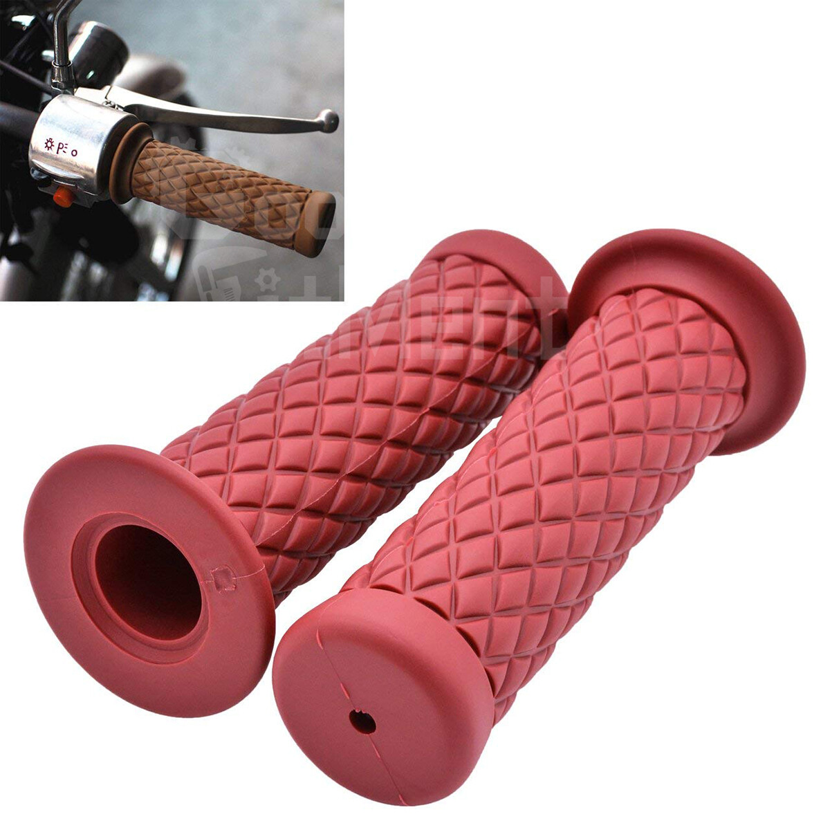 Motorcycle 7/8″ Hand Grips Handlebar Rubber Bar End Red For Honda Suzuki Yamaha