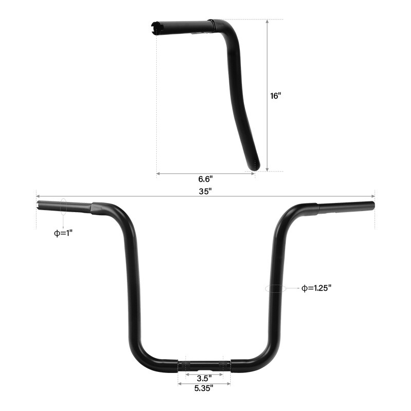 16″ Rise 1-1/4″ Ape Hanger Handlebar For Harley Sportster XL Softail Dyna Black