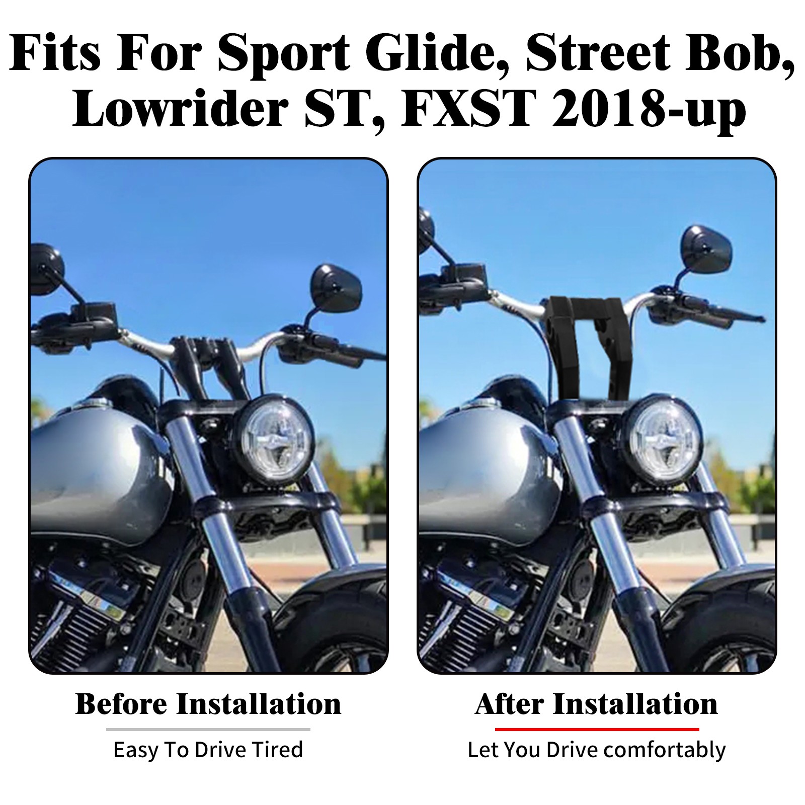 Black 6″ Riser Clamp Kit 1″ Handlebar fIT For Harley Low Rider ST FXST 2018-2023