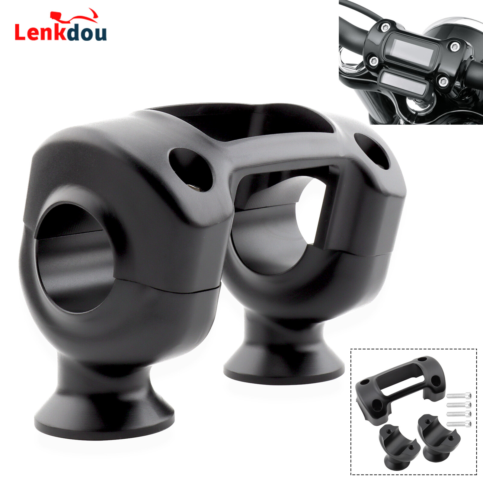 Black Handlebar Riser 1.25″ Clamp Mount For Harley Softail Street Bob FXBB 18-23