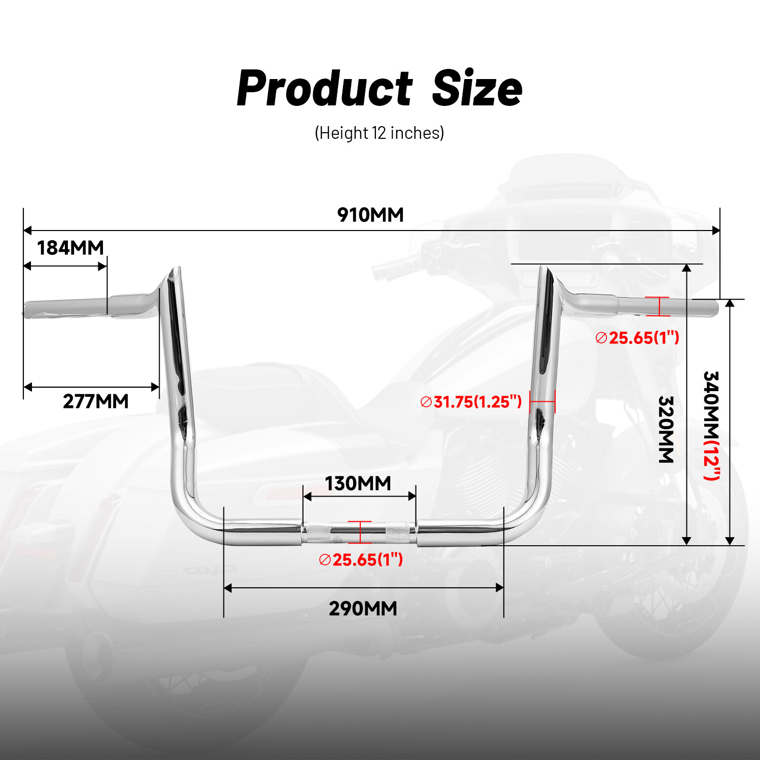 12″ Meathook Ape Hanger Handlebar Fit For Harley Street Glide Electra Glide CVO