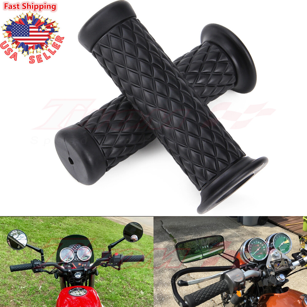 Pair 7/8″ 22mm Motorcycle Rubber Handlebar Hand Grips Bar For Bobber Cafe Racer