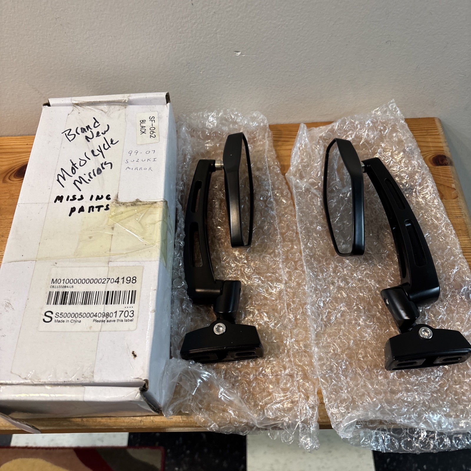 Suzuki 99-07 Motorcycle Rear View Mirrors Black NO Hardware Parts/Repair FREE SH