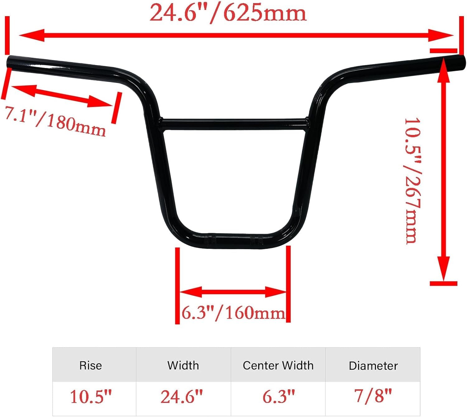 Black 7/8″ Handlebar 10.5″ Rise Crossbar for Motovox MBX10 Mega Moto MMB80