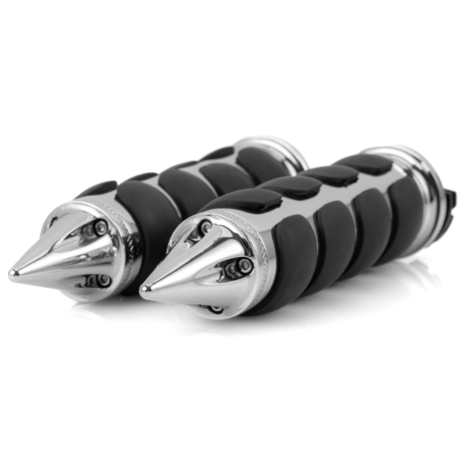 Spike Chrome 1″ Motorcycle Handlebar Hand Grips For Harley Honda Kawasaki Suzuki
