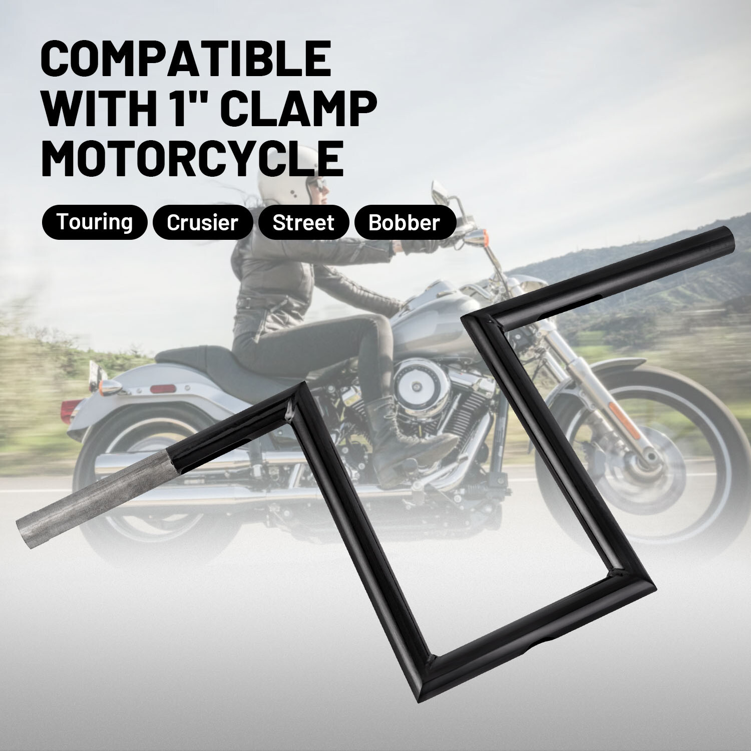 Black Z-Bars 1″ Handlebars For Harley Sportster XL883 1200 Custom Softail Dyna