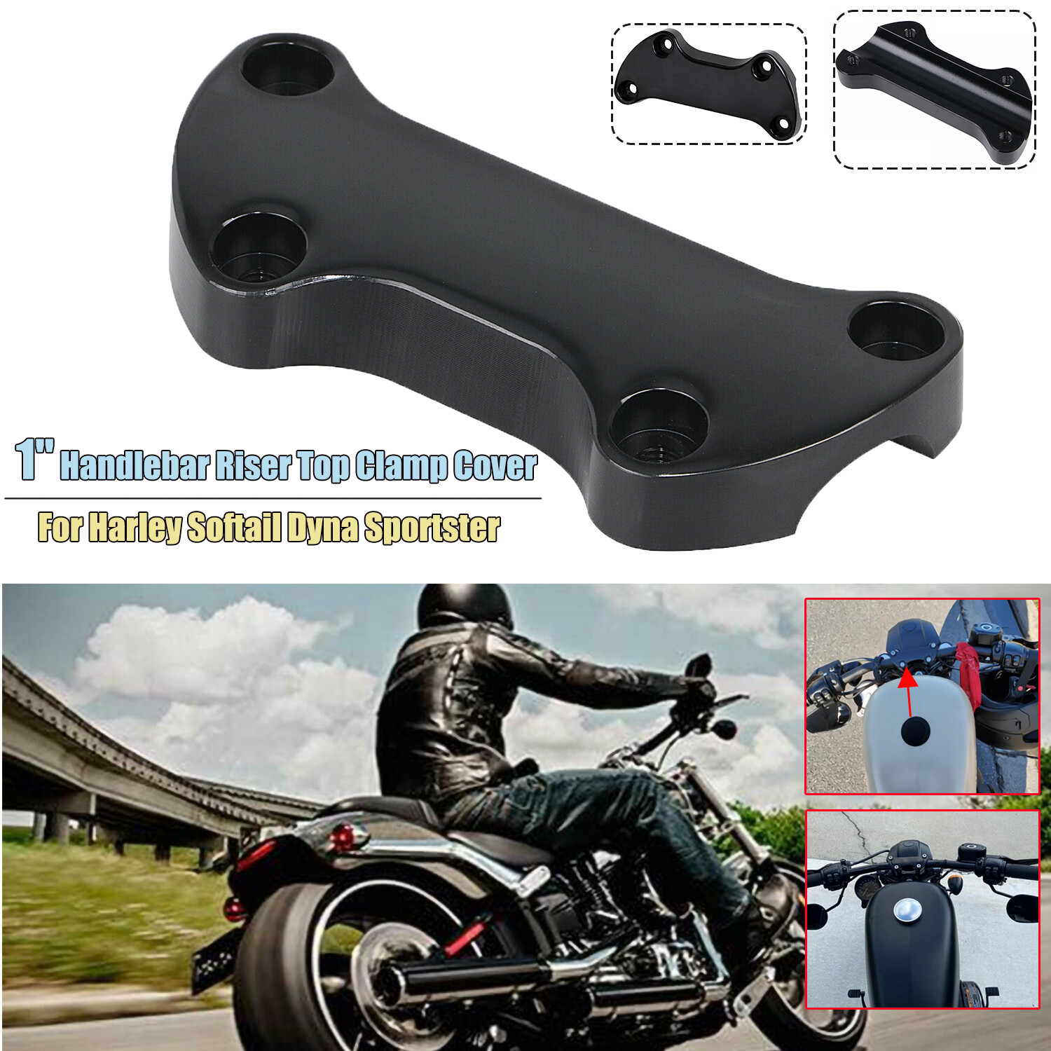 1″ Black Handlebar Handle Bar Riser Top Clamp Cover For Harley Touring Softail