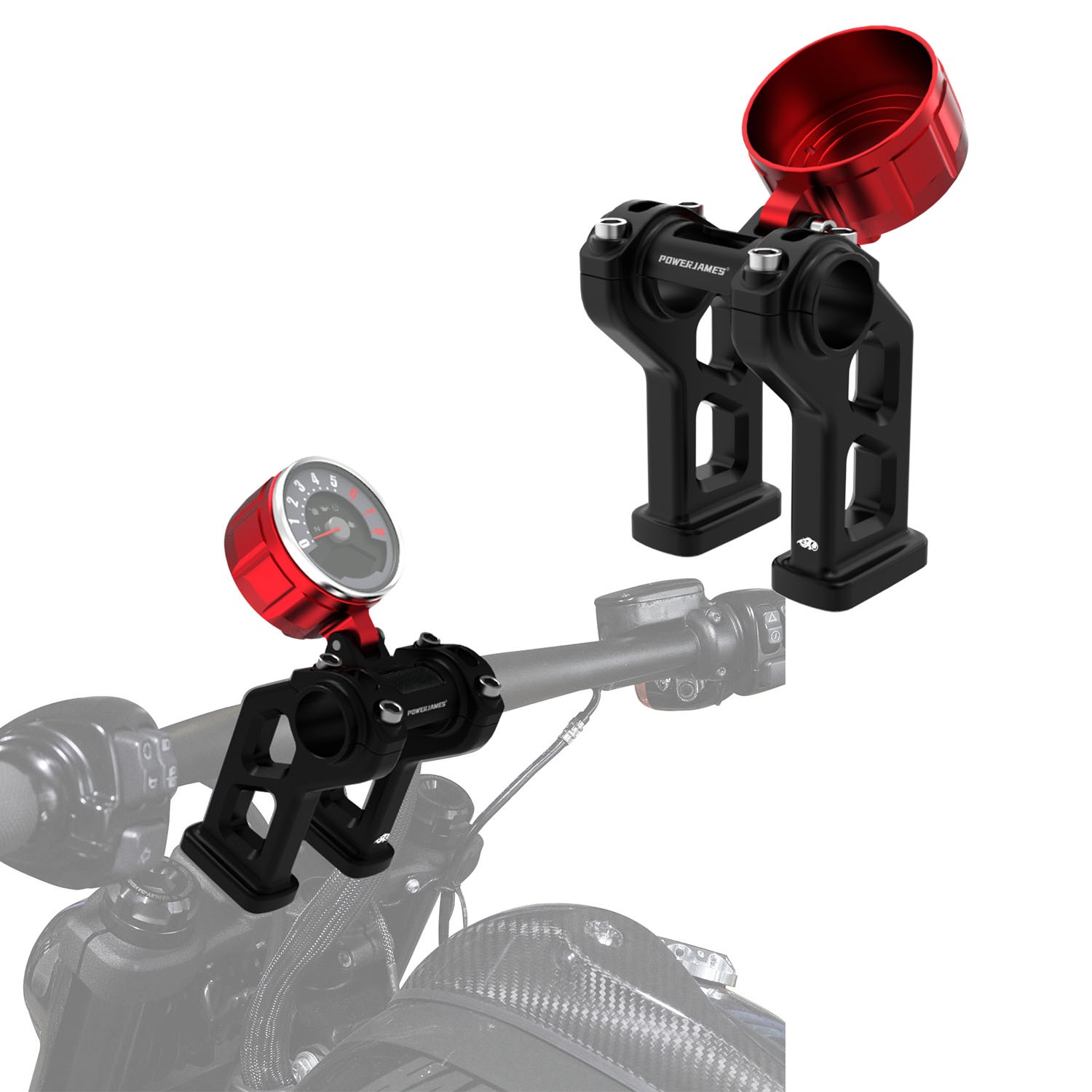 5″ Black Risers with Red Gauge Mount Bracket for Harley 18-25 Fat Bob FXFB FXFBS