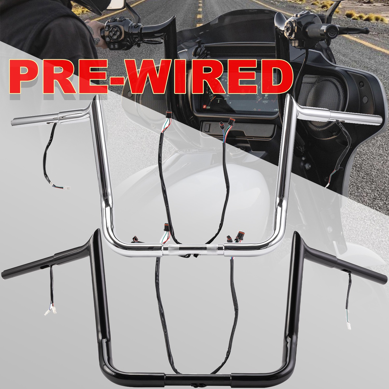 1-1/4” PRE-WIRED Ape Hanger Handlebar For Harley Electra Glide Ultra Classic US
