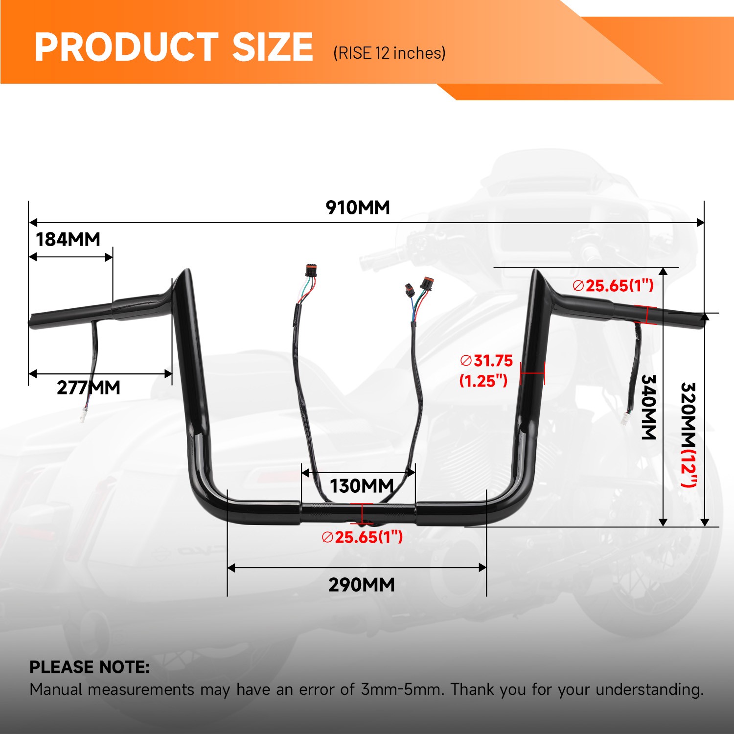 Pre-Wired 12″ Inch Meathook Ape Hanger Handlebar for Harley Electra Street Glide