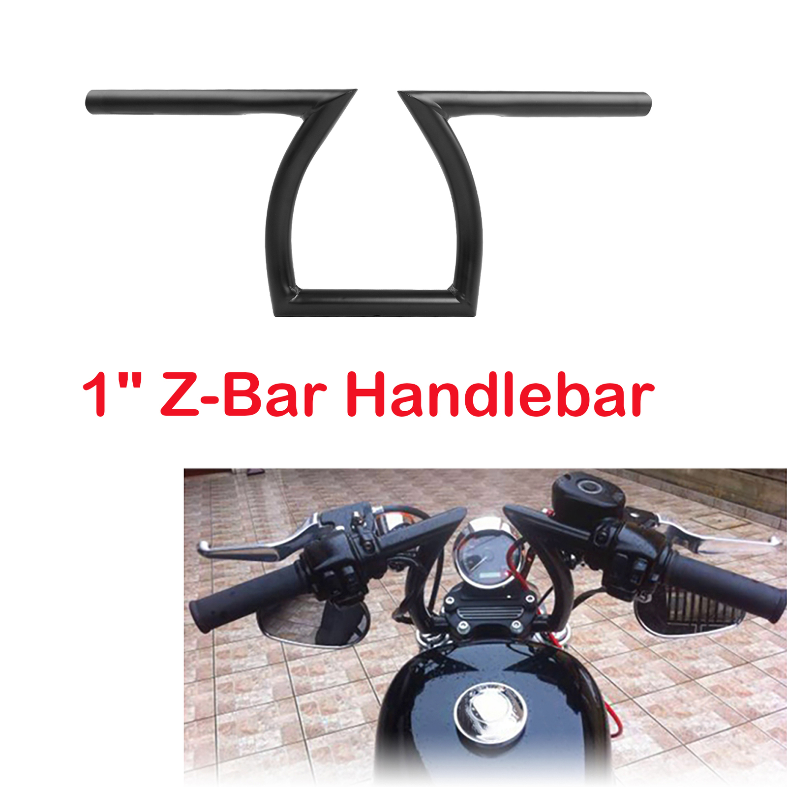 Black 1″ Z-Bar Handlebar Fit For Harley Sportster XL 883 1200 Chopper Bobber